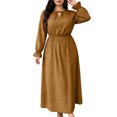 thumbnail image 4 of Aimik Women's V-Neck Long Sleeve Polka Dot Maxi Dress Elastic Waist Side Slit Flowy A-Line Swing Dress, 4 of 6