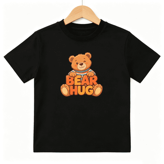 Bear Hug Teddy Animal Boys Graphic Tees Cute Kids T-Shirt 100% Cotton Short Sleeve Tops Ages 4-13Y