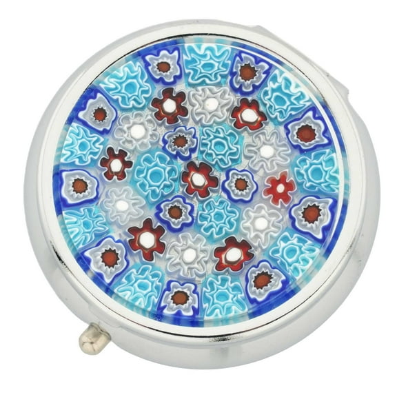 GlassOfVenice Murano Millefiori Pill Box - Silver Round