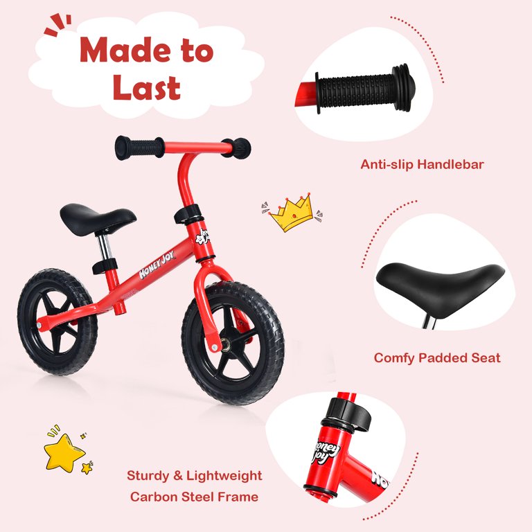 Infans Kids Balance Bike No Pedal Training Bicycle w Adjustable Handlebar Seat Red