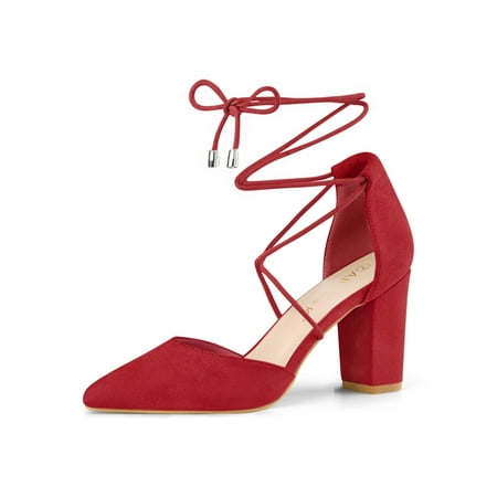 

Allegra K Women s Dress Shoes Pointy Toe Chunky Heels Lace up Pumps