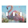 thumbnail image 2 of Dailycode Light Switch Plate Covers 2 Gang Wall Plate Plastics Outlet Covers for Kitchen Home Office Decor Adorable Flamingo Covered in Flowers, 2 of 8