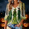 thumbnail image 2 of 3/4 Sleeve Fall T-Shirt for Women 3/4 Length Sleeve Womens Tops Halloween Witch Novelty Graphic Tees, 2 of 6