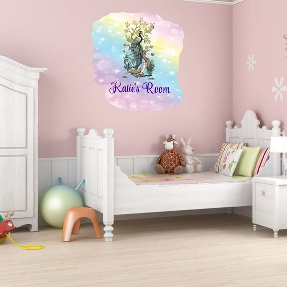 Personalized Watercolor Decal Living Room Wall Decal for Family Colorful Sparkling Background Floral Art Cute Custom Name - Size: 9 In x 10 In