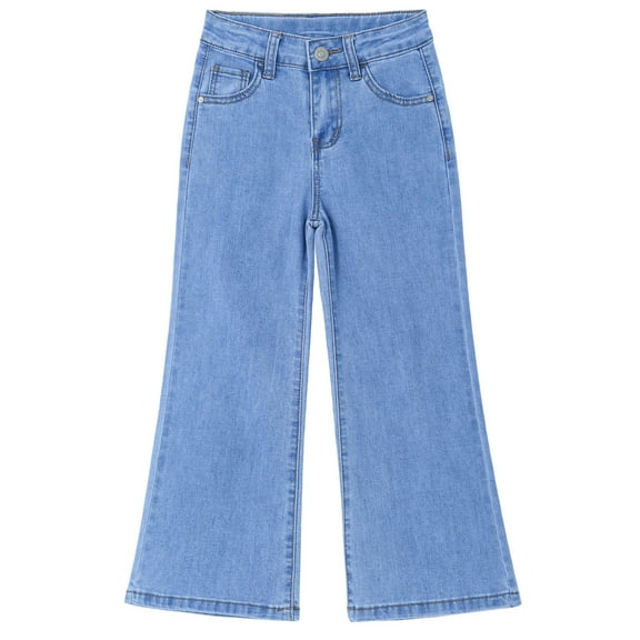 KIDSCOOL SPACE Kid Girl Boy,Elastic Band Inside Ripped Denim Wide-Leg Jeans Pants,Blue,9-10 Years