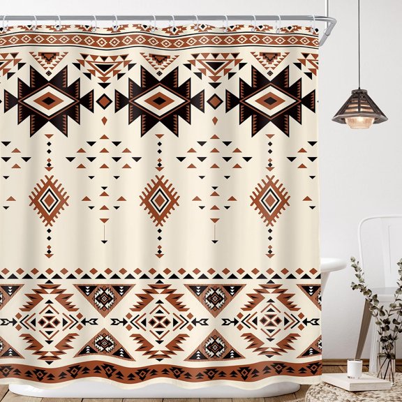 Boho Aztec Shower Curtain Tribal Geometric Bath Curtain Waterproof Fabric Bathroom Decor with Hooks 71x71 inches