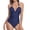 Navy, variant on Women's Ruched One Piece Swimsuit Plunge Halter Monokini Long Torso Deep V Neck Bathing Suit Open Back Shirred Pleated Tummy Control Full&nbsp;Coverage Swimwear Red 4-6