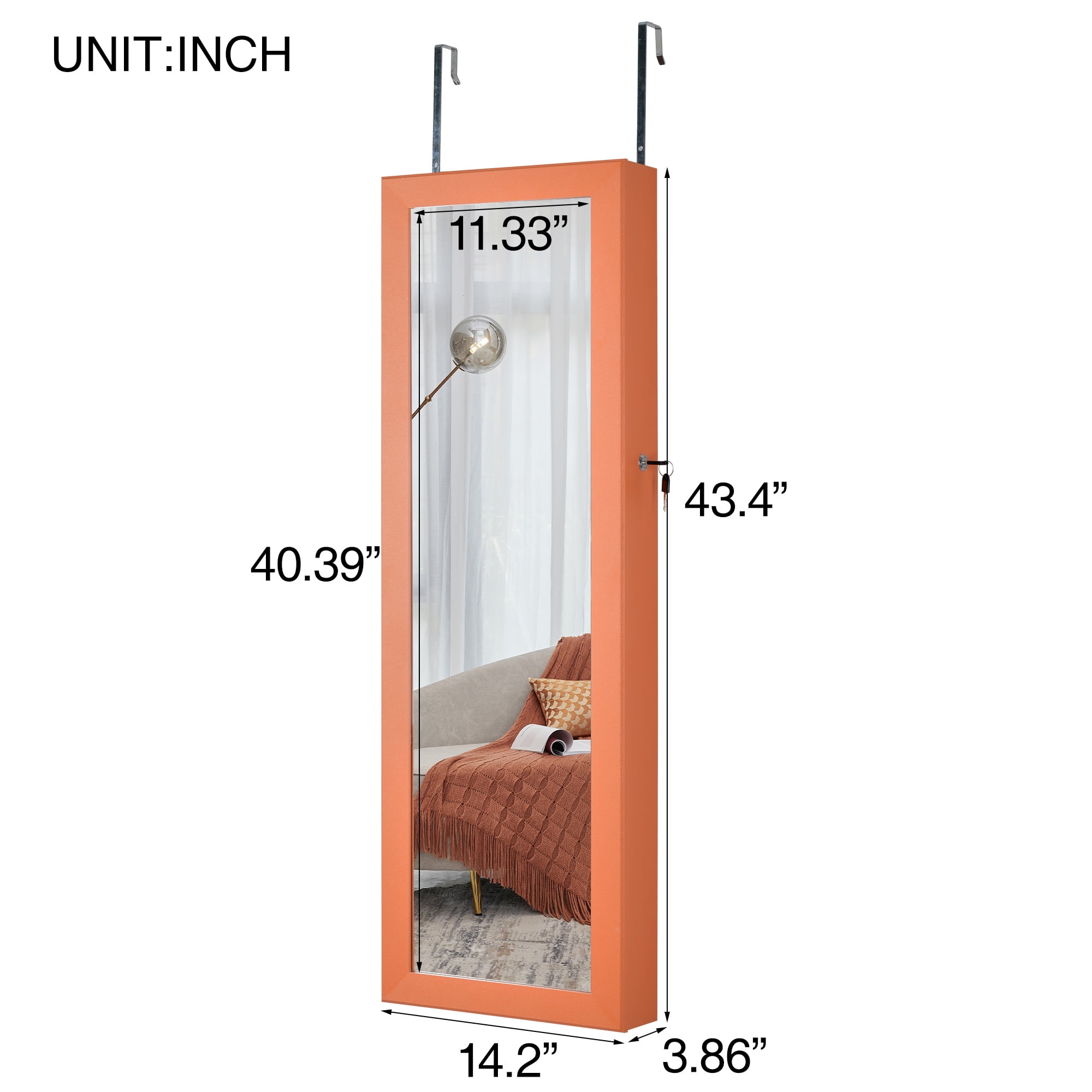Kepooman Jewelry Cabinet Armoire, Wall/Door Mount Storage Organizer with Full-Length Mirror, Lockable Cabinet with Shelves, Gift Idea, Orange Kepooman Jewelry Cabinet Armoire, Wall/Door Mount Storage Organizer with Full-Length Mirror, Lockable Cabinet with Shelves, Gift Idea, Orange