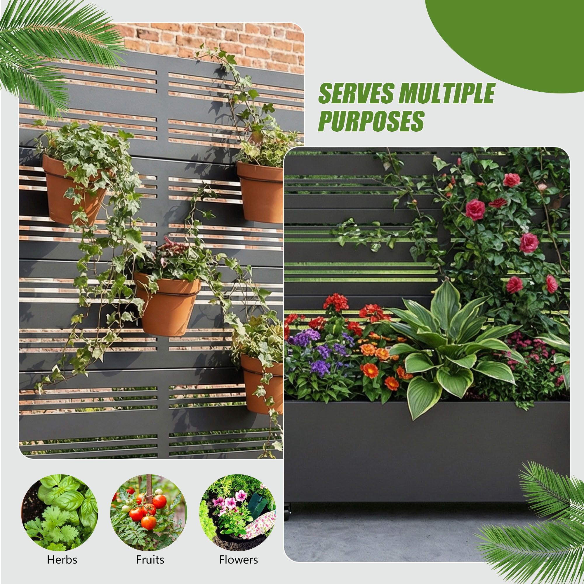 MAYEERTY 5 Panels Outdoor Metal Planter Box, Durable Weather-Resistant Planter, 2 pcs Decorative Metal Flower Box for Patio, Balcony, Garden