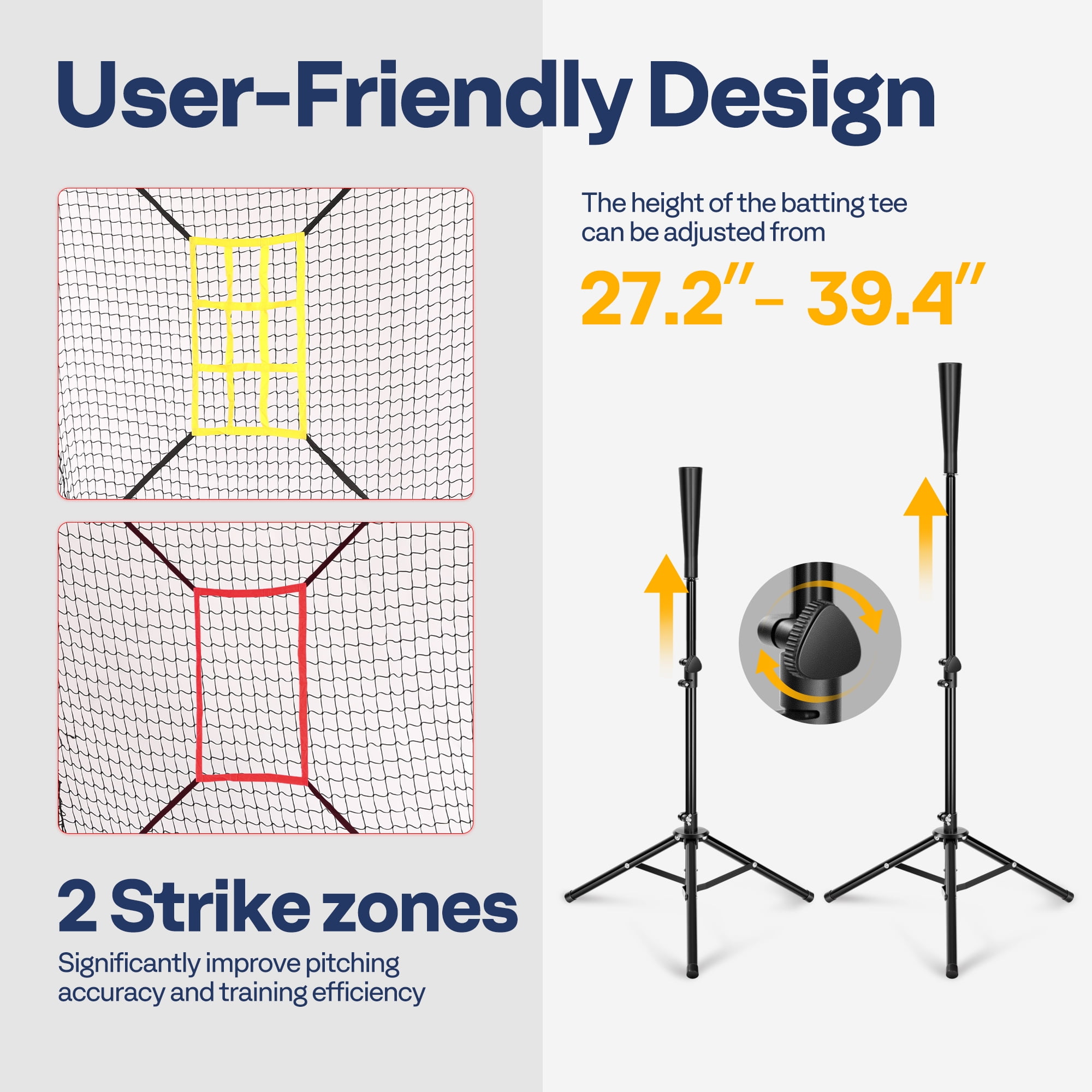 SPECSTAR Baseball Net, 7 x 7 ft Baseball Softball Hitting Net with Large Ball Collection System, Baseball Net for Batting and Pitching with 2 Strike Zone, Batting Tee, Carry Bag
