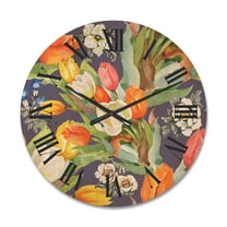 Designart 'Blooming Orange and White Tulips III' Traditional Wood Wall Clock