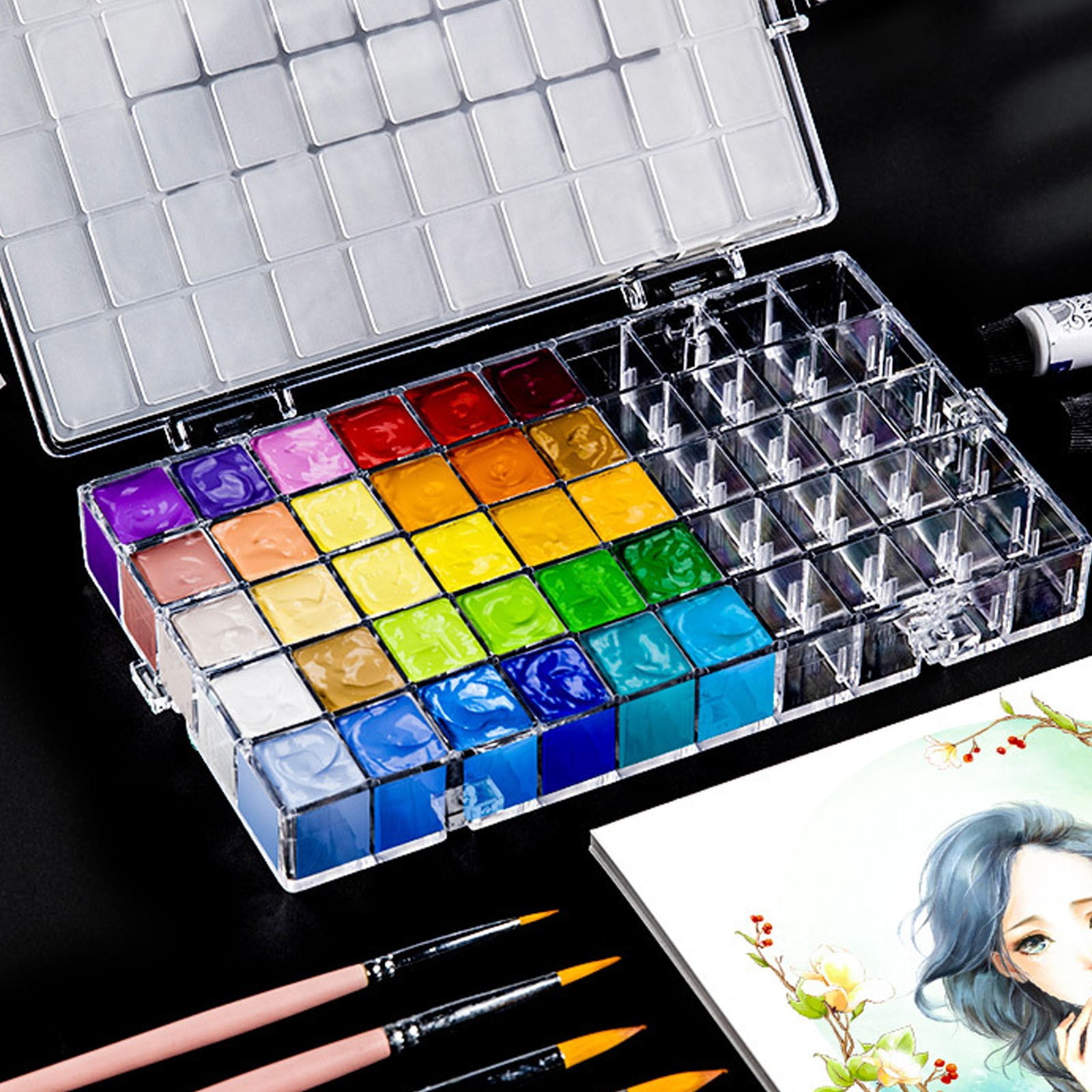 XKHZJL Watercolor Palette Box, Paint Palette Box Airtight Leak Proof Travel Palette Case for Watercolors Half Pans, Acrylic, Gouache and Oil Paint
