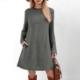 thumbnail image 4 of Long Sleeve Dress for Women Crew Neck Empire Waist Tunic Dress with Pockets, 4 of 9