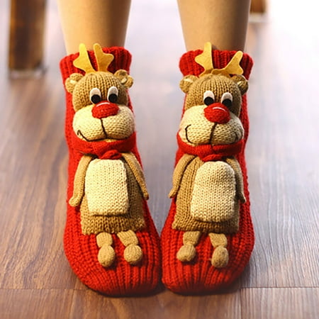 

4 pair Christmas Socks Floor Handmade Woolen Knitting Fashion Cartoon Animal Christmas Gift Color Random