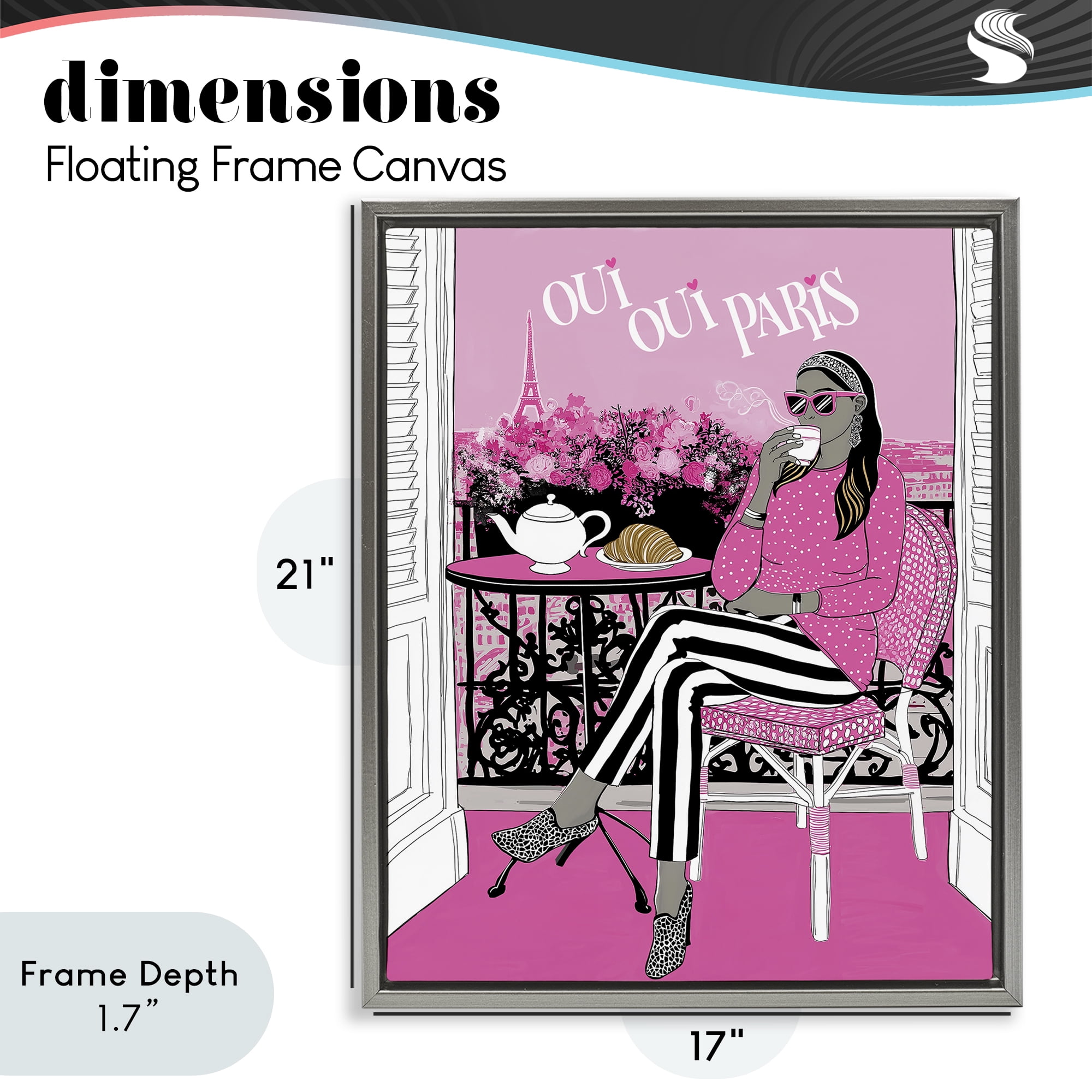 Stupell Industries Oui Oui Parisian Cafe Morning Gray Framed Floater Canvas Wall Art, design by Jess Stempel