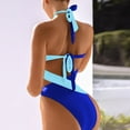 thumbnail image 4 of Women's Monokini Swimsuit - Color Block Stitching, Bra Cups, Elastic Straps, Full Coverage, Sizes S-L, 4 of 8