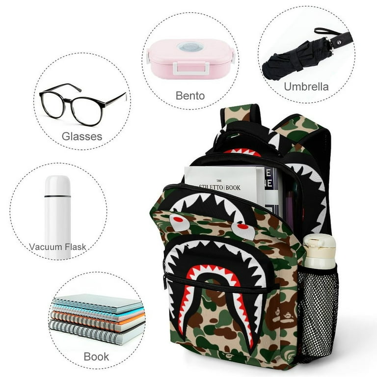 Kids Bape Shark Camo Bape Shark Camo Backpacks School Bag Bookbag Casual Daypack Backpacks for Travel Hiking
