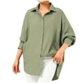 thumbnail image 3 of Ropa de trabajo,Camisa de lino con cuello en V para mujer, blusa informal de manga 3/4, top holgado de poliéster, ideal para primavera y otoño, sopatenor, 3 of 9