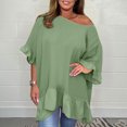 thumbnail image 2 of Diufon Plus Size Tops for Women Summer Single Shoulder Ruffle Half Sleeve Pullover Shirts Trendy Loose Blouse, 2 of 7