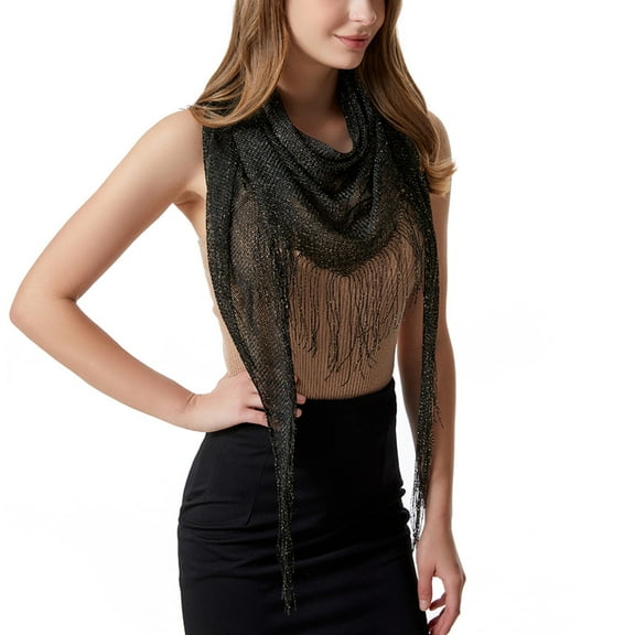 SWSMCLT Women's Sheer Scarf Fashion Fall Shawl Polyester Metallic Summer Spring Casual Sun Protection Pashmina Black One Size