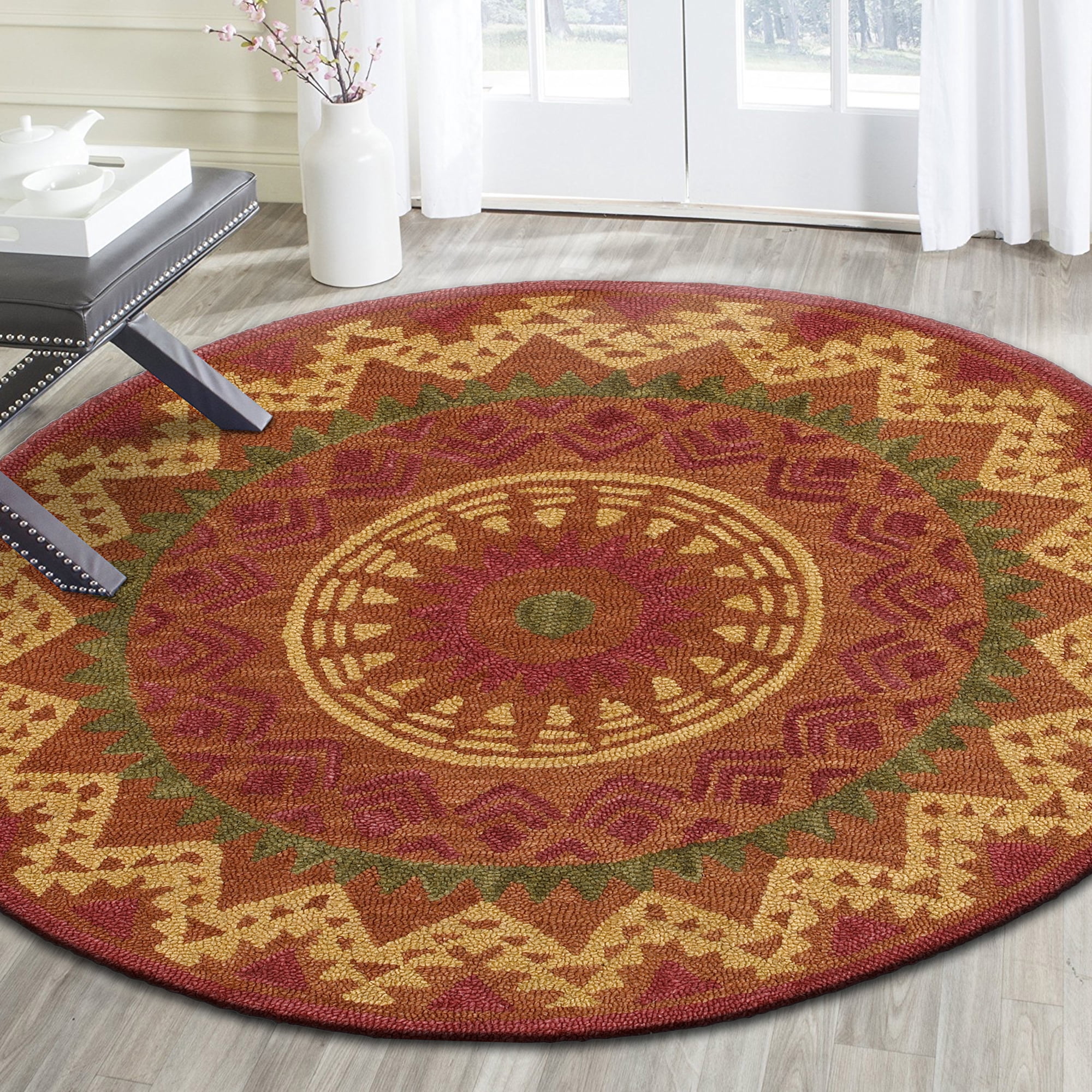 Ox Bay Ella 6' Round Rust/Red Southwestern Medallion Indoor Area Rug