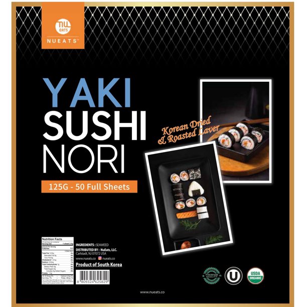 Organic Yaki sushi nori (50 full sheets), 125g, Vegan Roasted seaweed