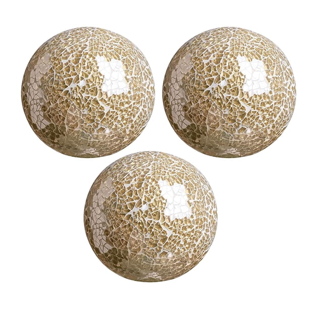 Juego de 3 bolas decorativas de mosaico de vidrio para el hogar, ideal para cafeterías y hoteles. dorado