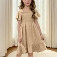 thumbnail image 4 of BRGZLK Girls Summer Dress Cute Solid Short Sleeve Round Neck Casual Flowy Smocked A-Line Dress Khaki 13-14 Years, 4 of 7
