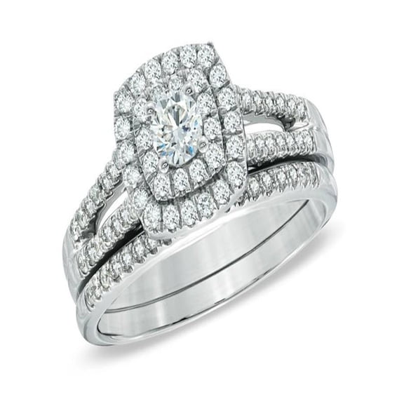 Glamorous Twin Halo Cheap Diamond Bridal Set 1 Carat Round Cut Diamond on Gold