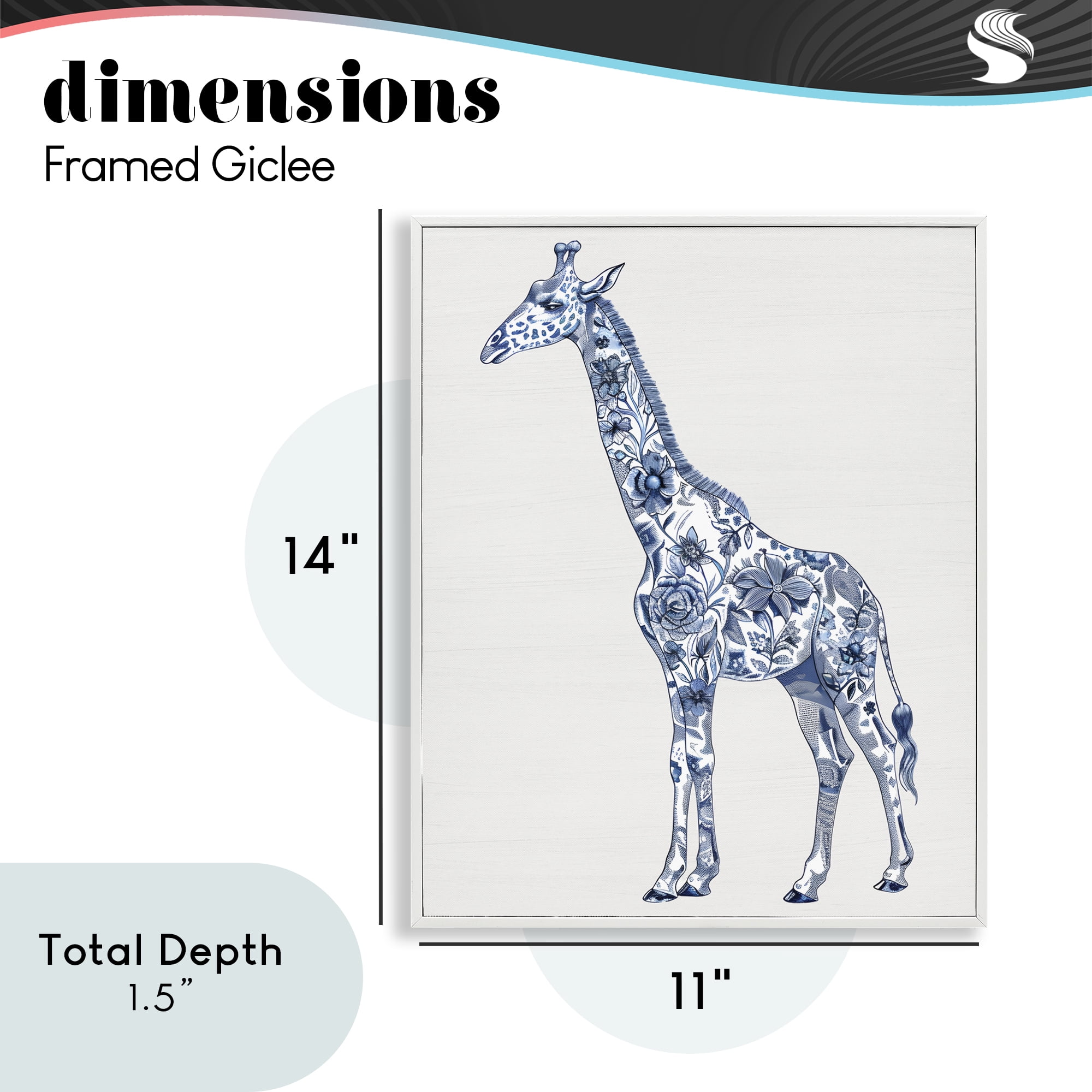 Vintage Toile Giraffe White Framed Giclee Art, design by Lettered and Lined