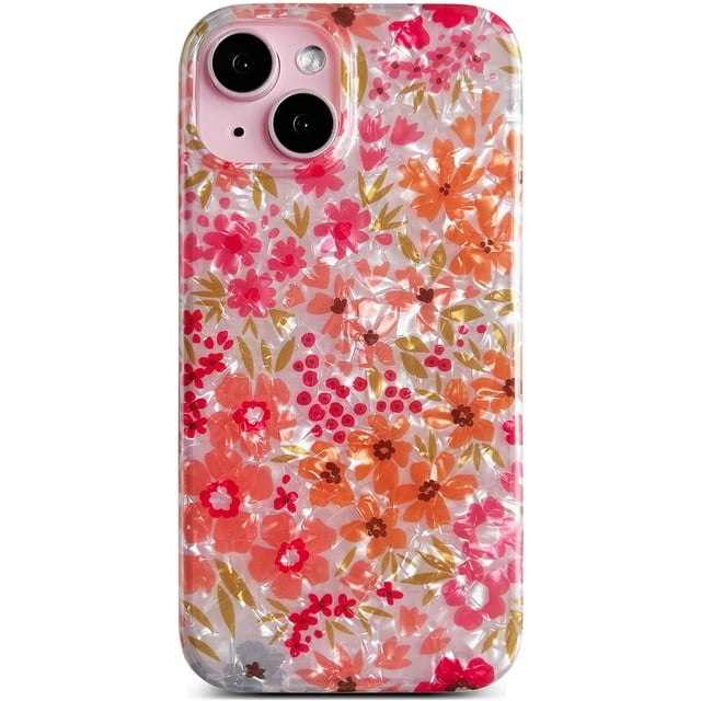 Funda Qokey para iPhone 14/13 de 6.1 pulgadas, diseño floral rosa