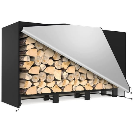 

Firewood Rack Outdoor 8ft with Waterproof Cover - Heavy Duty Log Rack Indoor Holder Upgraded Adjustable Fire Wood Racks Storage Organizer Stand Tool for Fireplace Black