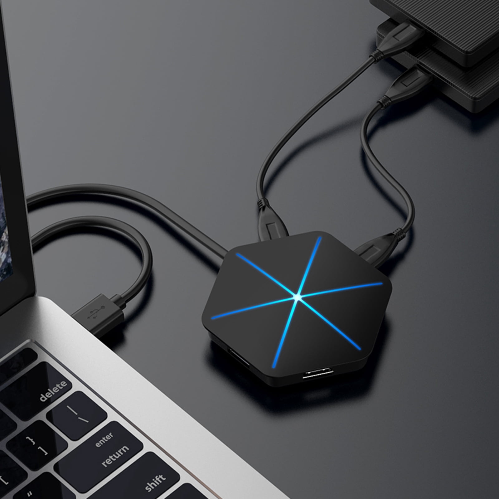 HONITANO 1Pc Black 6 Port USB Hub Portable Computers Hub Adapter Multifunction Expansion Transfer for Laptop