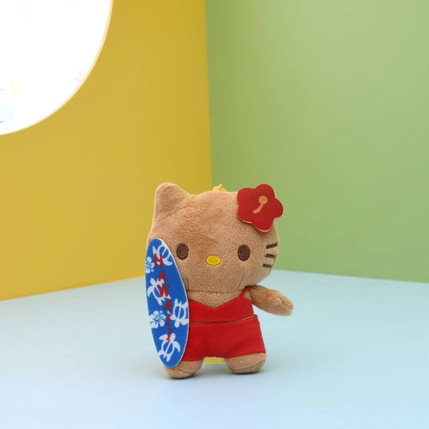LLavero de peluche Kawaii Sanrio Hello Kitty para niña, muñeco relleno, Anime de dibujos animados Kt, bolsa de felpa colgante, Colección hawaiana, regalo