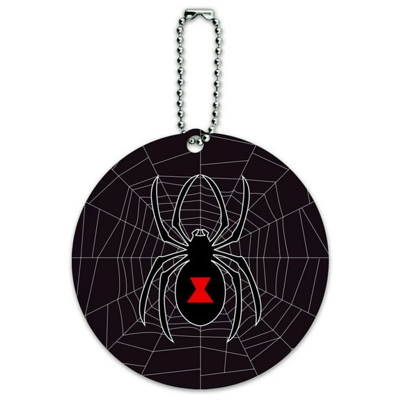 Black Widow Spider on Web Round Luggage ID Tag Card Suitcase Carry-On