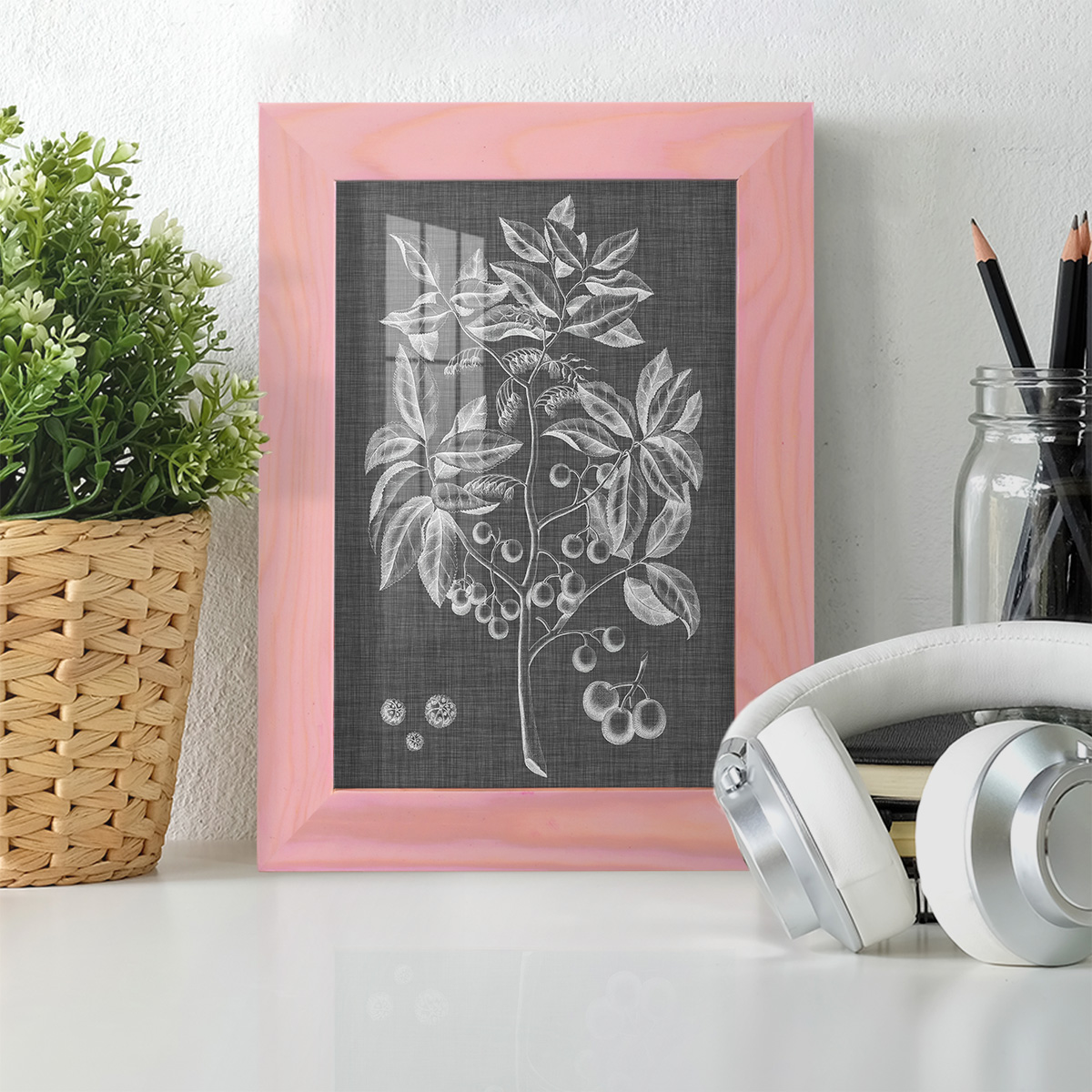 Graphic Foliage VI - Framed Print w/glass - Sunset Pink