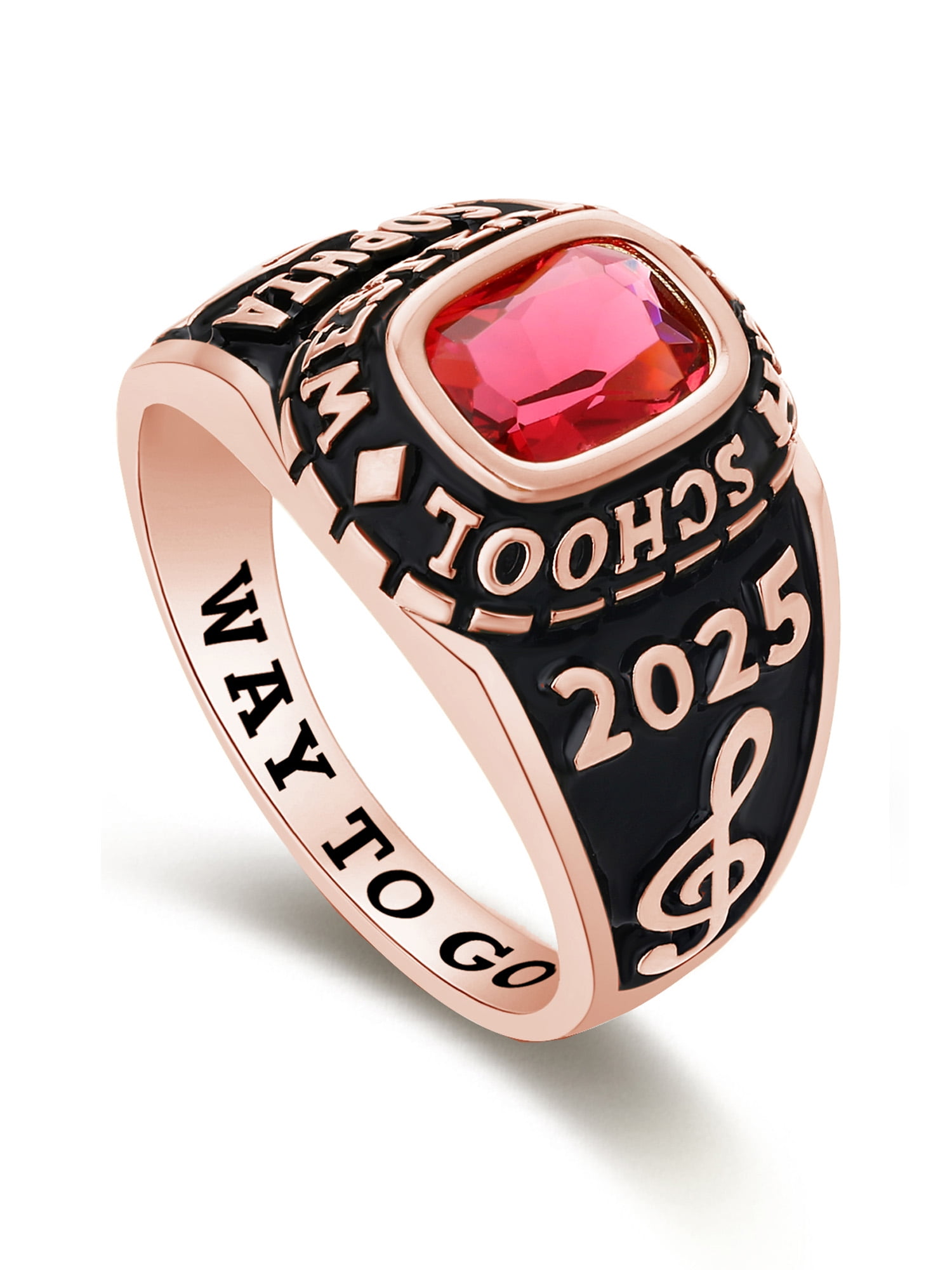 Mementos USA Custom Medium Women's Class Rings for High School College-Sterling Silver/Rose Gold