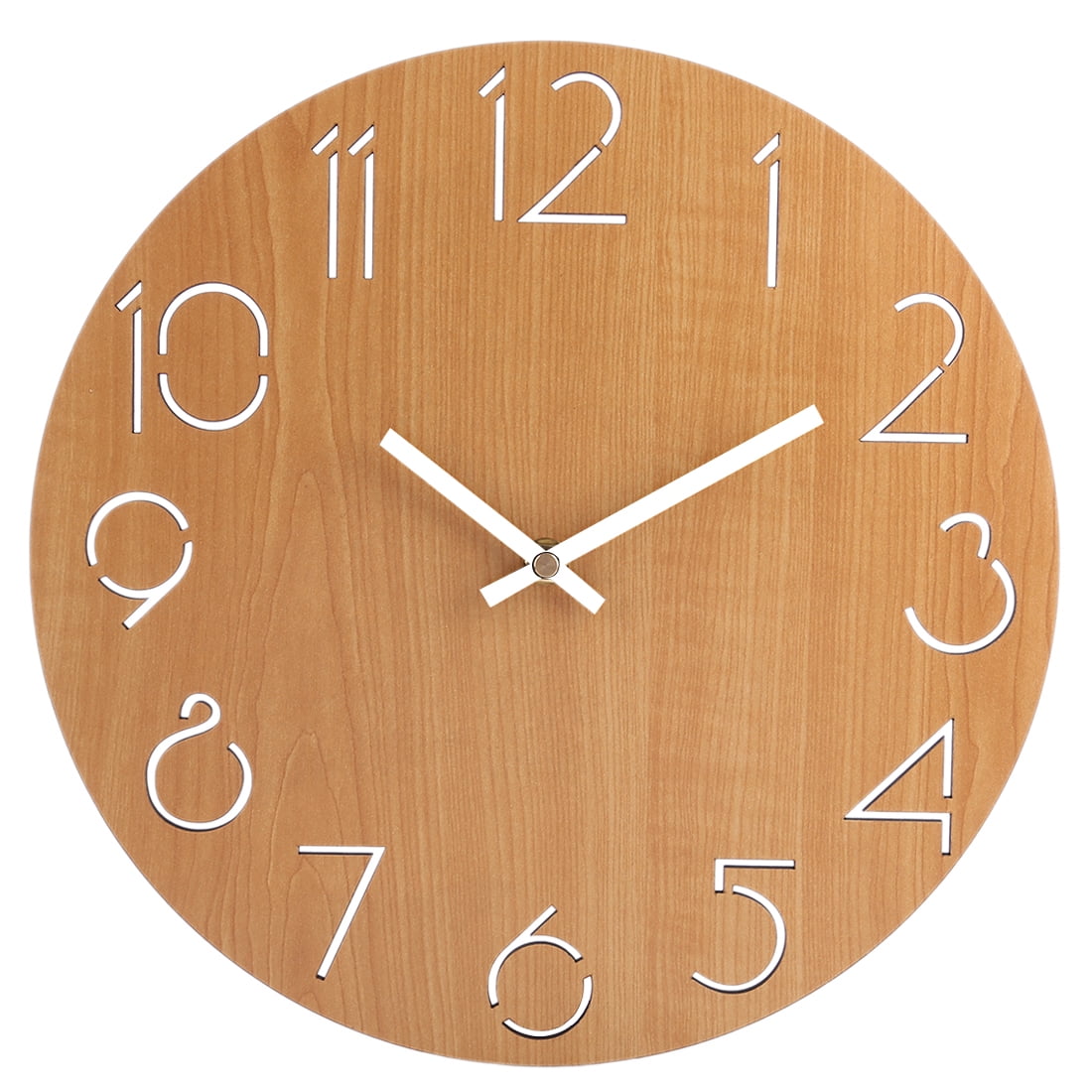 Simple Country Style Round Wall Clock Bedroom Living Room Mute Clock Wall Decor Light Brown