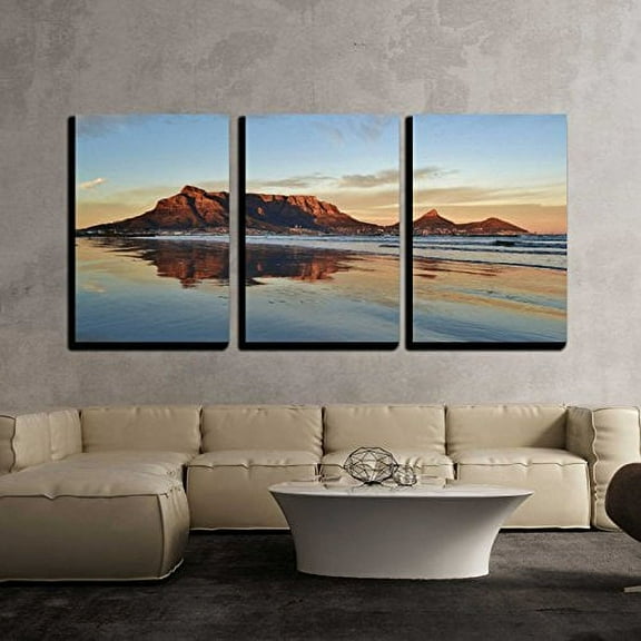 wall26 - 3 Piece Canvas Wall Art - Landscape of Cape Town and Table Mountain at Sunrise - Modern Home Art Stretched and Framed Ready to Hang - 24"x36"x3 Panels