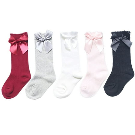 

Youmylove 5 Pairs Socks Kids Girls Baby Big Long Kids High Knee Bow Soft Lace Cotton Toddlers Socks Comfortable Calcetines