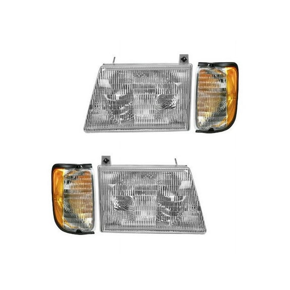 Headlight Assembly and Parking Light Kit 4 Piece - Compatible with 1997 - 2002 Ford E-150 Econoline Club Wagon 1998 1999 2000 2001