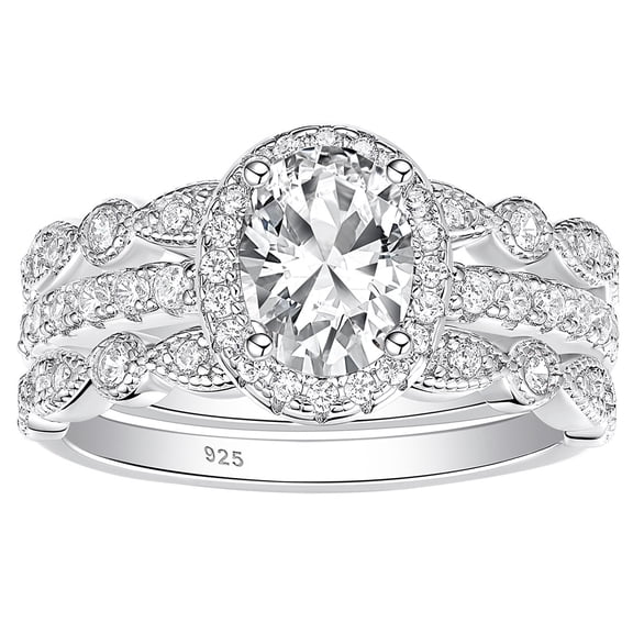 Newshe Jewellery Engagement Sets Wedding Rings for Women 925 Sterling Silver 3pcs White Cz Size 7