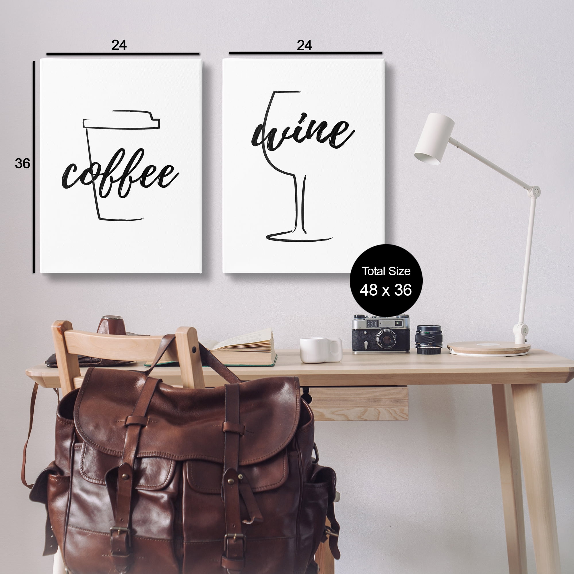Stupell Industries Simple Coffee Wine Drawing Food & Beverage Painting Wrapped Canvas Art Print Wall Art, 24 x 36, Set of 2