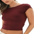 thumbnail image 2 of Backless Crop Tops for Women Summer Solid Color Short Sleeve Slim Fit T Shirt Basic Vest 2000s Clothes Clubwear, 2 of 6