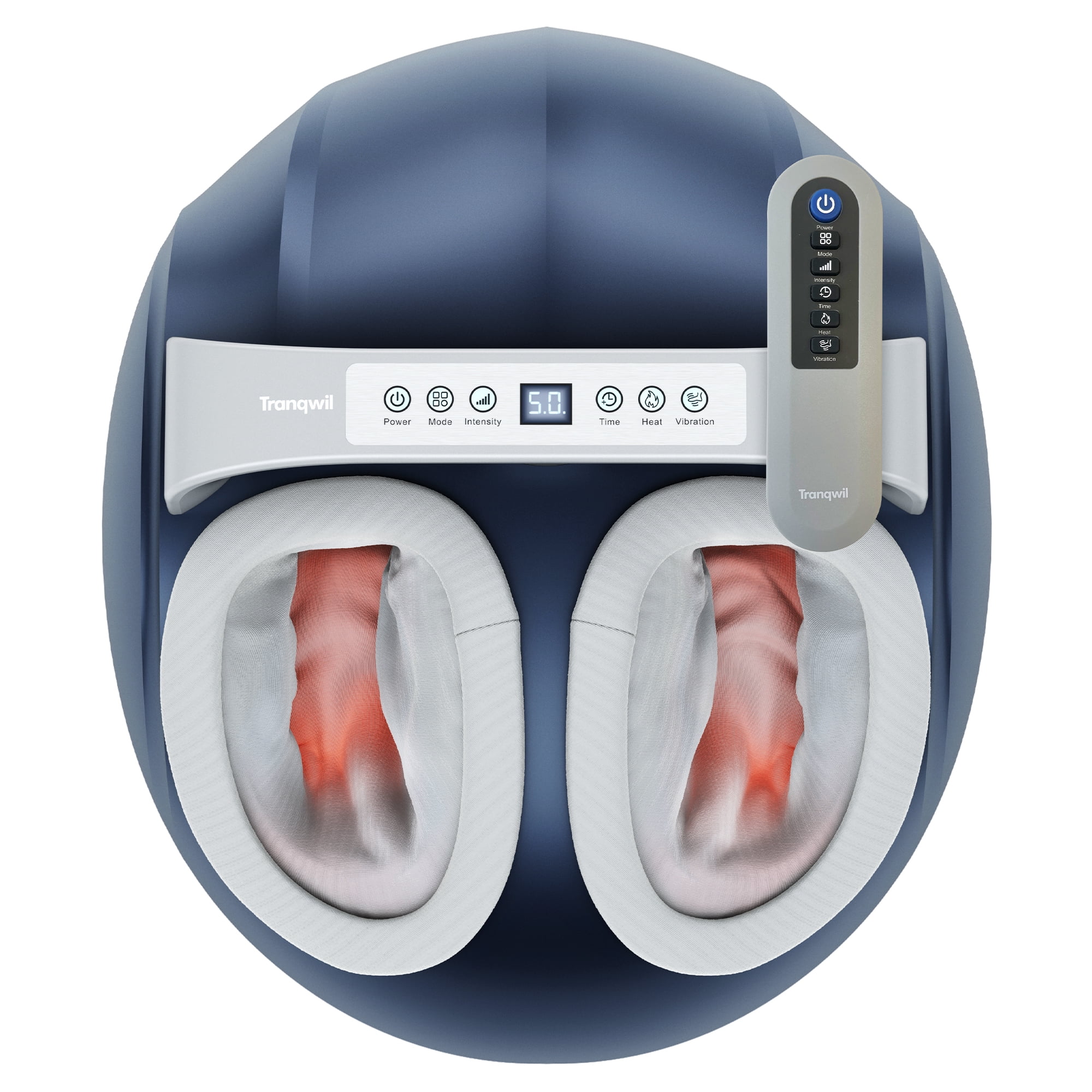 Tranqwil Foot Massager Machine with Deep Tissue Massage Heat, Vibration, and Compression, Up to Size 11 (Blue)