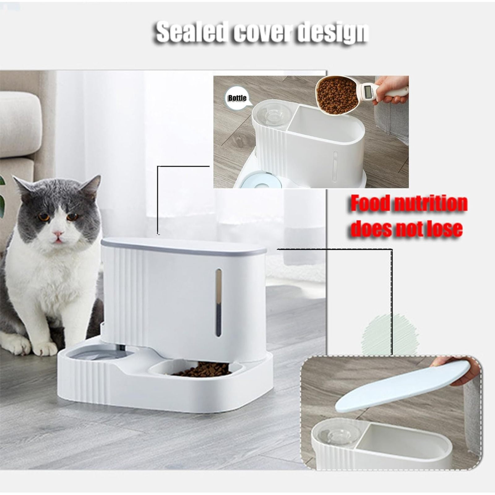 SQDWYGUO Gravity Pet Feeder and Water Dispenser Set, Automatic Cat Food Dispenser, Automatic Pet Feeder and Water Dispenser 2 in 1Suitable for Tracing Dogs and Pets,grey