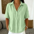 thumbnail image 2 of Cotton Linen Tops for Women - 2026 Summer Gauze Shirts Button Down V Neck Half Sleeve Blouses Dressy Casual Clothes, 2 of 7
