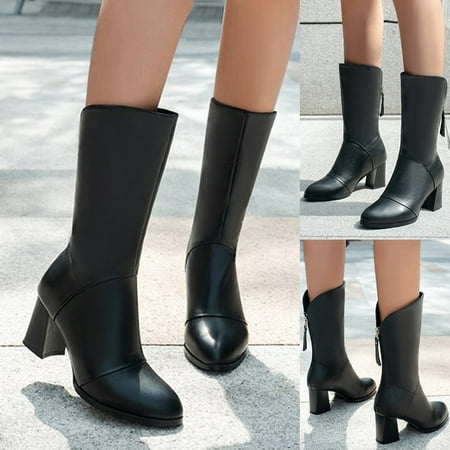 

Winter Women Shoes Breathable High Heels Retro Pure Color Zipper Thigh Boots Plus Size Belt Buckle High Barrel Rider Boots