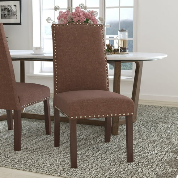 Flash Furniture HERCULES Hampton Hill Series Brown Fabric Parsons Chair with Silver Accent Nail Trim