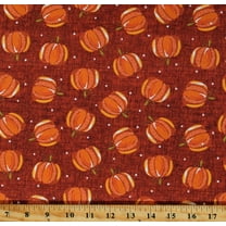 Cotton Pumpkins Autumn Harvest Food Hello Fall Woodland Pumpkin Orange Thanksgiving Cotton Fabric Print by the Yard (13010-39)